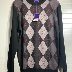 Men’s size 2XL Ballantrae Black & Gray‎ Crewneck Argyle Sweater made in Scotland